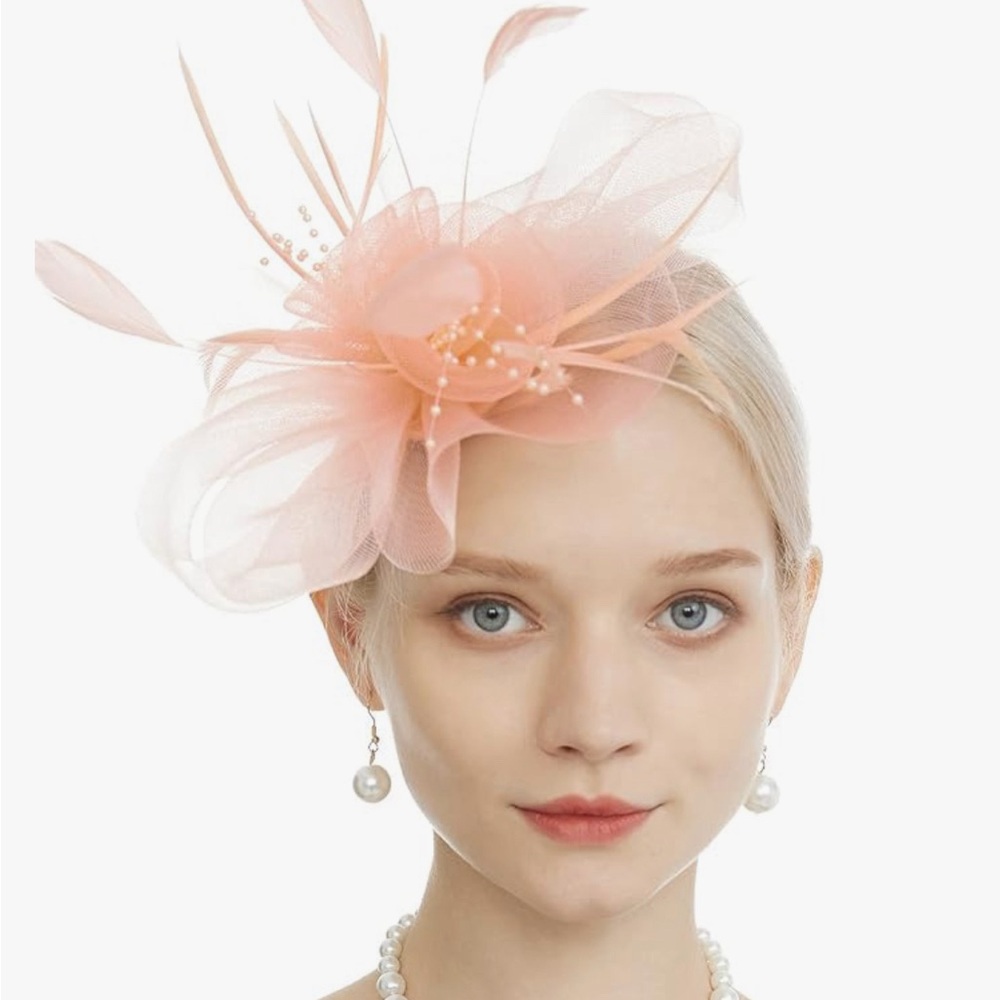 Women's Fascinators Hat  Tea Party Feathers Veil HeadbandHair Clip- Color Coral